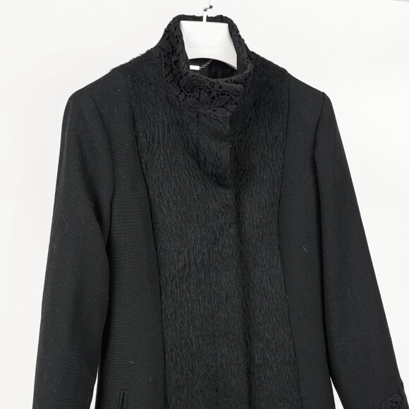 Versus Versace Black Fuzzy Wool Lace-Trim Coat - Picture 3 of 11